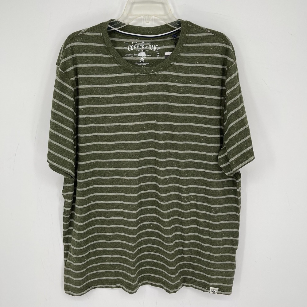 Copper & Oak Men's Moss Green Striped Short Sleeve T-Shirt Size XXL